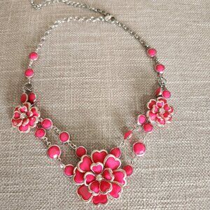 Liz Clairborne Silver and Pink Flower Necklace